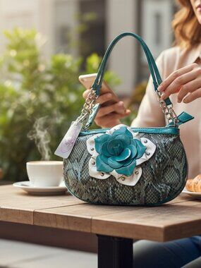 Sharif Teal Flower Accent Crossbody
